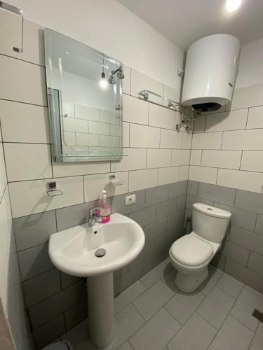 KomanLugina e Komanit的白色的浴室设有卫生间和水槽。