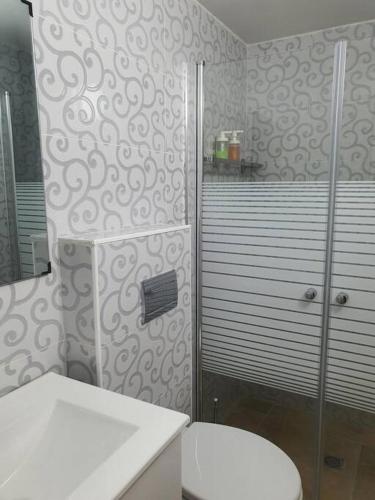 贝特谢梅什The Premier Apartment In RBS A的浴室配有白色卫生间和淋浴。