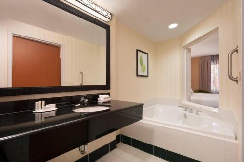 雷丁雷丁费尔菲尔德套房酒店的一间带水槽、浴缸和镜子的浴室