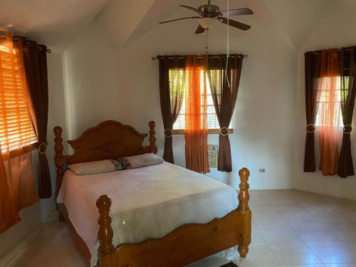 海地角La Difference Guest House的一间卧室配有一张床和吊扇