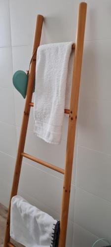 H̱efẕi Bahהבית של כנרת的毛巾架,浴室内备有白色毛巾
