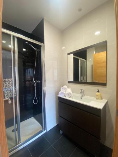 维戈Apartamento Pastora的带淋浴、盥洗盆和淋浴的浴室