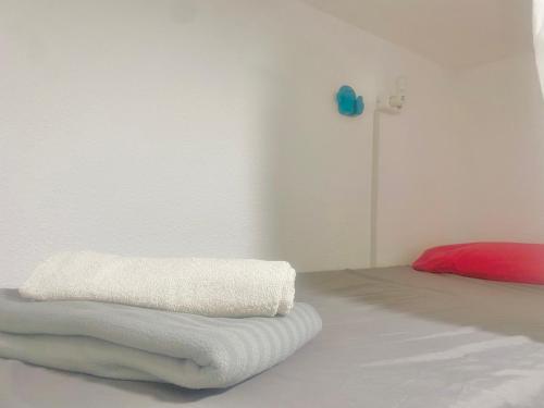 圣克鲁斯-德特内里费Backpackers Las Eras的一间设有床铺的房间,上面有两条毛巾
