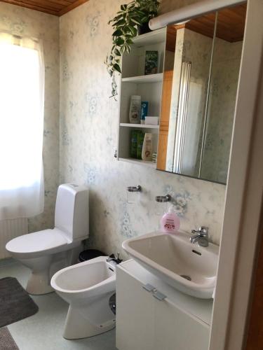 DiöNila's Stuga的浴室配有白色卫生间和盥洗盆。