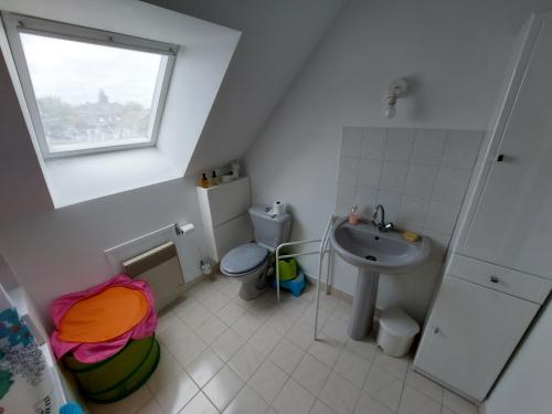 圣詹姆斯Grande maison de 4 chambres, 9 couchages proche du Mont Saint Michel的一间带水槽和卫生间的小浴室