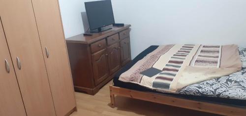 萨拉热窝APARTMENT Bjelave的一间卧室配有一张床,在梳妆台上配有电视