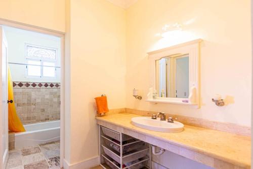 喀巴里特Victorian Beach Front, Cabarete的浴室配有盥洗盆、镜子和浴缸