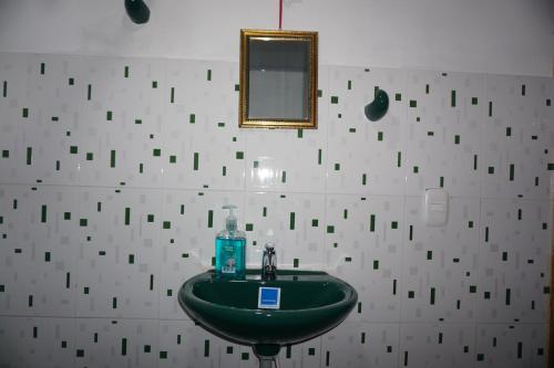 阿基塔尼亚Villa Carolina的一间带绿色水槽和镜子的浴室
