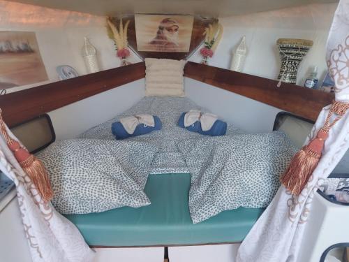 阿格德角voilier Cap d'Agde的一间带床的卧室,位于带窗帘的房间