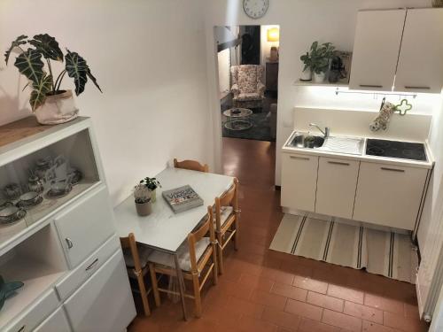 波吉奥的圣多纳托La tua casa nel Chianti的厨房配有桌椅和水槽