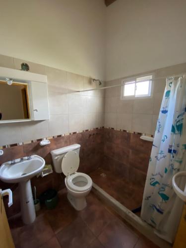 圣拉斐尔Cabañas Pausa Mendocina的一间带卫生间和水槽的浴室