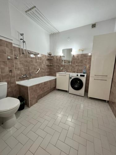瓦多维采Apartament Wojska Polskiego 45的带浴缸水槽和洗衣机的浴室