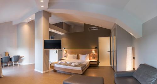弗尔尼亚奇卡矿泉镇Emilia Lux Rooms的一间酒店客房,配有一张床和一台电视