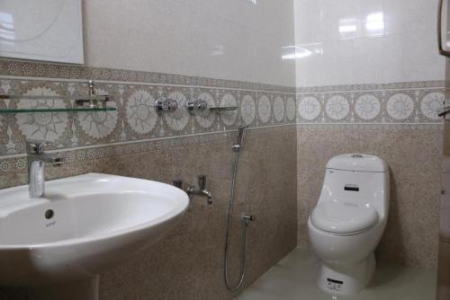 达卡Hotel Milina Uttara的一间带水槽和卫生间的浴室