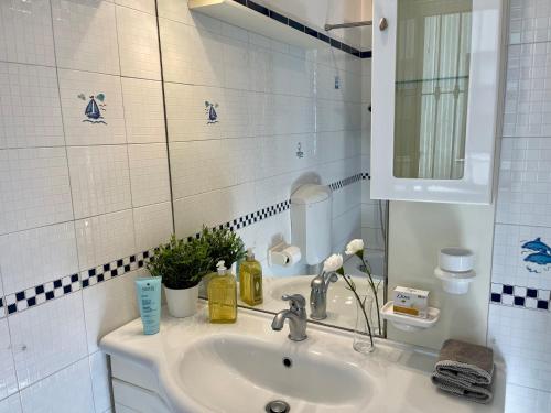托雷德尔格拉戈普奇LA BOHÈME IN TERRAZZA的白色的浴室设有水槽和镜子