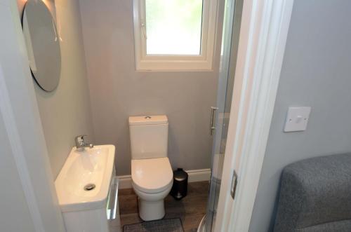 韦斯特波特Tawny Lodge的一间带卫生间和水槽的小浴室