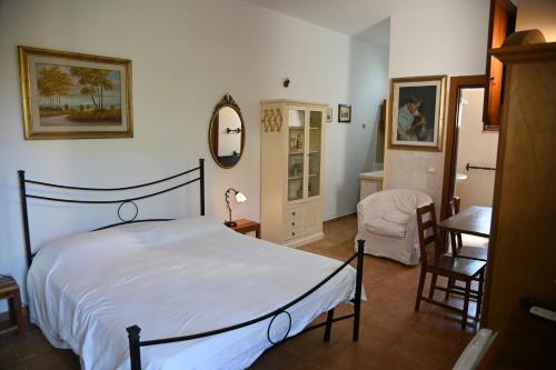 普尔萨诺B&B Villa Dongiovanni的卧室配有1张床、1张桌子和1把椅子