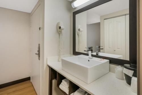 诺克斯维尔Red Roof Inn PLUS+ & Suites Knoxville West - Cedar Bluff的浴室设有白色水槽和镜子