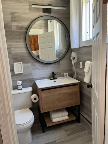 沃瓦神秘岛汽车旅馆 的一间带水槽和镜子的浴室