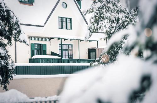 索普拉布扎诺欧尔兹尼尔公园酒店的白房子,地面上积雪