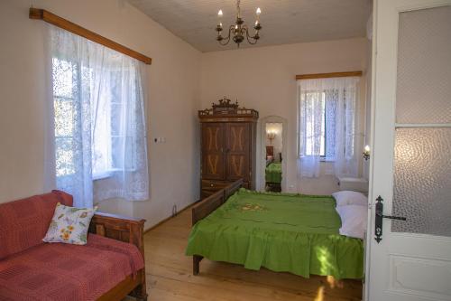 VrisnikAuthentic house and traditional breakfast的一间卧室配有绿色的床和沙发