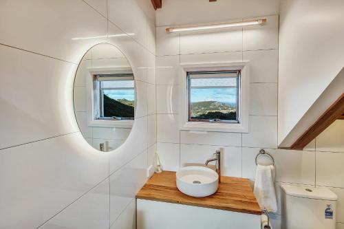 荷斯安山The Penthouse @ Alpine Haven的一间带水槽和镜子的浴室