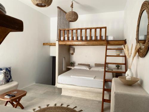 纳克索乔拉BLUE IN NAXOS的一间卧室配有一张双层床和梯子