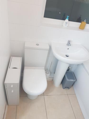 伯明翰Kunda House Oliver的白色的浴室设有卫生间和水槽。