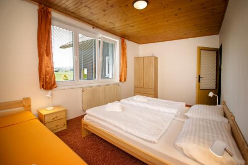 弗林布尔克Chalupa Anežka的一间卧室设有两张床和窗户。