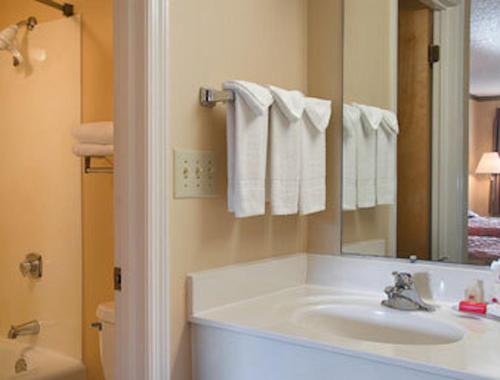 克利夫兰田纳西克利夫兰红屋顶客栈酒店的一间带水槽和镜子的浴室