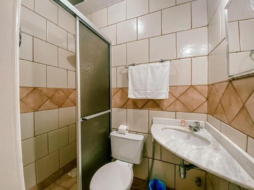 弗洛里亚诺波利斯Garden 437 Suítes的一间带卫生间和水槽的浴室