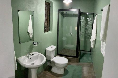 比勒陀利亚Jan Bantjies Inn的浴室配有卫生间、盥洗盆和淋浴。