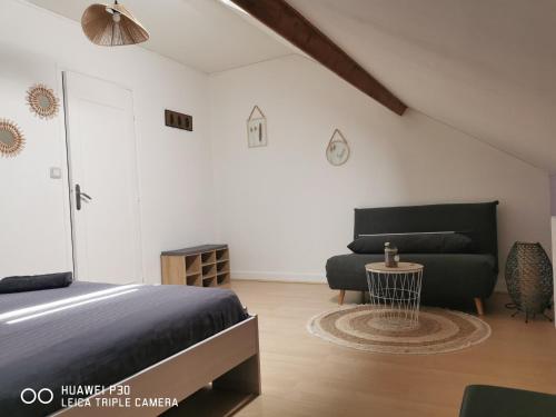 阿纳齐2 chambres privatives avec Sdb proche circuit的一间卧室配有一张床和一张沙发