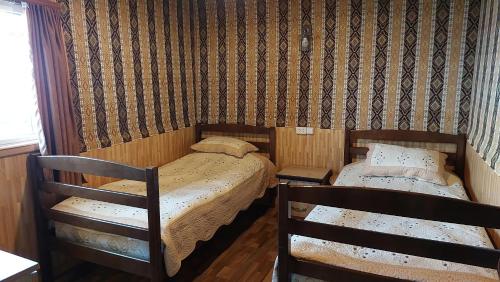 TsovazardSevan - Tsovazard Beach House的一间小卧室,配有两张床和一堵墙