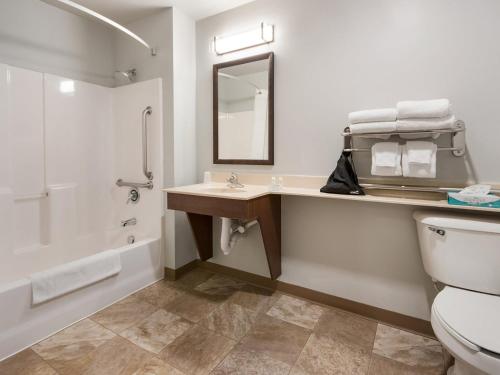 格林维尔Midtown Suites - Greenville的浴室配有卫生间、盥洗盆和浴缸。