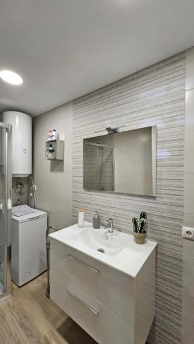 桑蒂蓬塞Apartamento Adriano的一间带水槽和镜子的浴室
