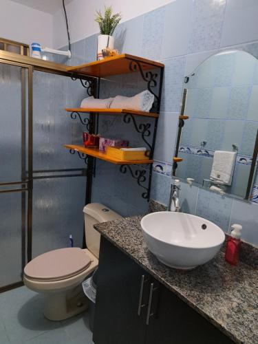 马那瓜Acogedora Casa的浴室配有白色水槽和卫生间。