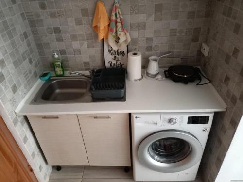 康斯坦察Peninsula-Cazino,Dalvi的厨房配有水槽和洗衣机