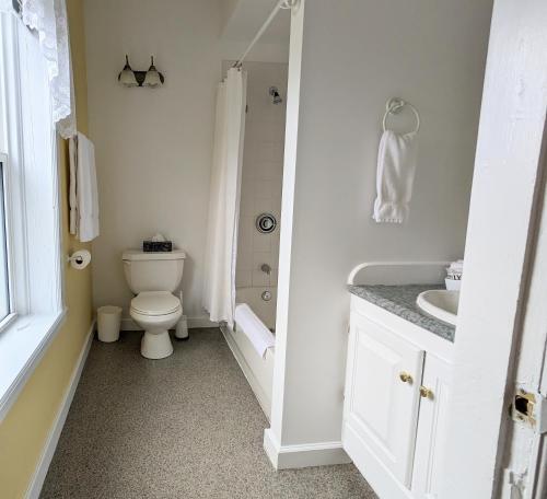 GeorgetownThe Georgetown Inn的白色的浴室设有卫生间和水槽。