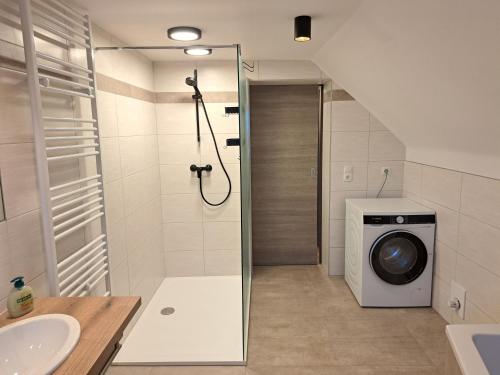 马里亚霍夫可纳朋维尔特旅馆的带淋浴和洗衣机的浴室
