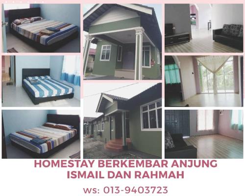 Kampong PauhHomestay Anjung Ismail Anjung Rahmah的一张床和房子的不同图片拼贴