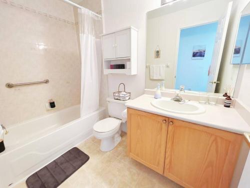 巴里Barrie Ocean Kingdom的浴室配有盥洗盆、卫生间和浴缸。