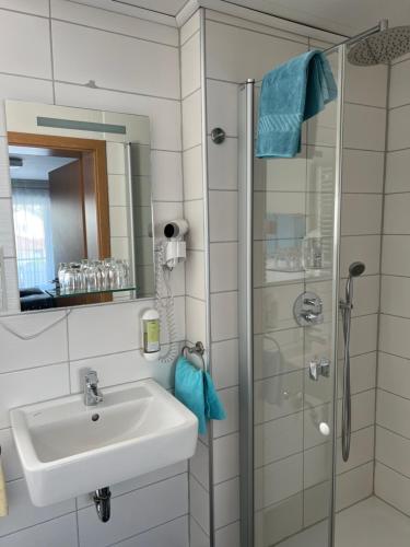 阿尔腾斯塔特贝格尔斯图本餐厅酒店的一间带水槽和淋浴的浴室