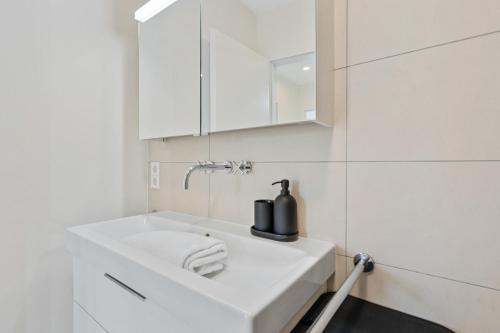 SanemGem in Historic District Belval ID187的浴室设有白色水槽和黑色水壶。