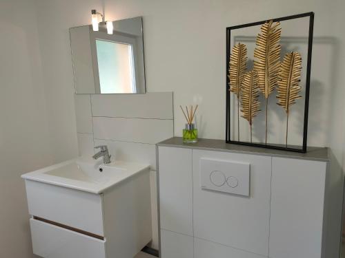 BrenguesCélé Bulles Étoilées的白色的浴室设有水槽和镜子