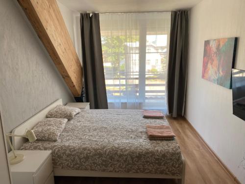 耶德库安特Namai Juodkrantėje的一间小卧室,配有床和窗户