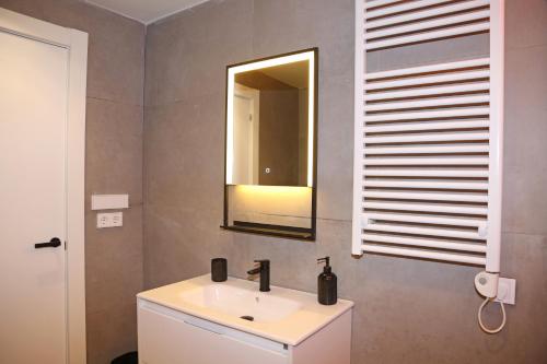毕尔巴鄂Apartamento Boutique Casco Viejo的一间带水槽和镜子的浴室