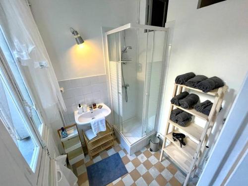 巴黎Lovely appartment - Buttes Chaumont-ParisZenith的带淋浴和盥洗盆的浴室