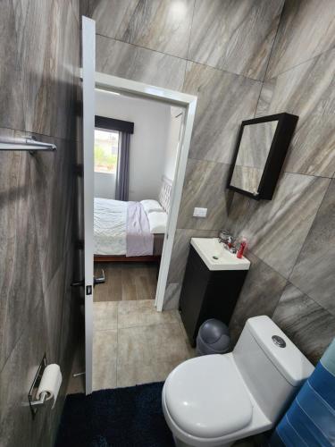 Cunduacánhabitaciones disponibles con baño privado zona centro的一间带卫生间、水槽和镜子的浴室