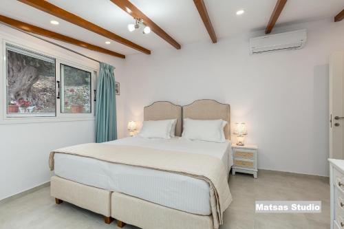 帕莱欧卡斯提撒Matsas House & Studio的一间卧室设有一张大床和一个窗户。